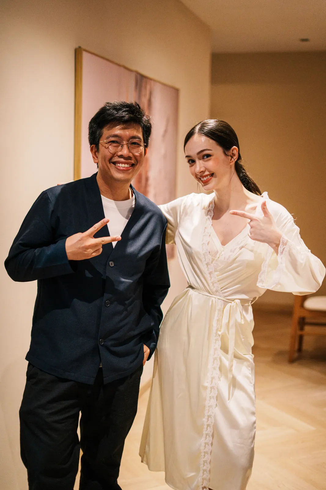Director Travis Lam with the talent on set of the DUA Diamant shapewear video